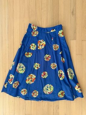 Anthropologie 45 of 52 Royal Blue A-Line Skirt with Multicolor Floral Circles